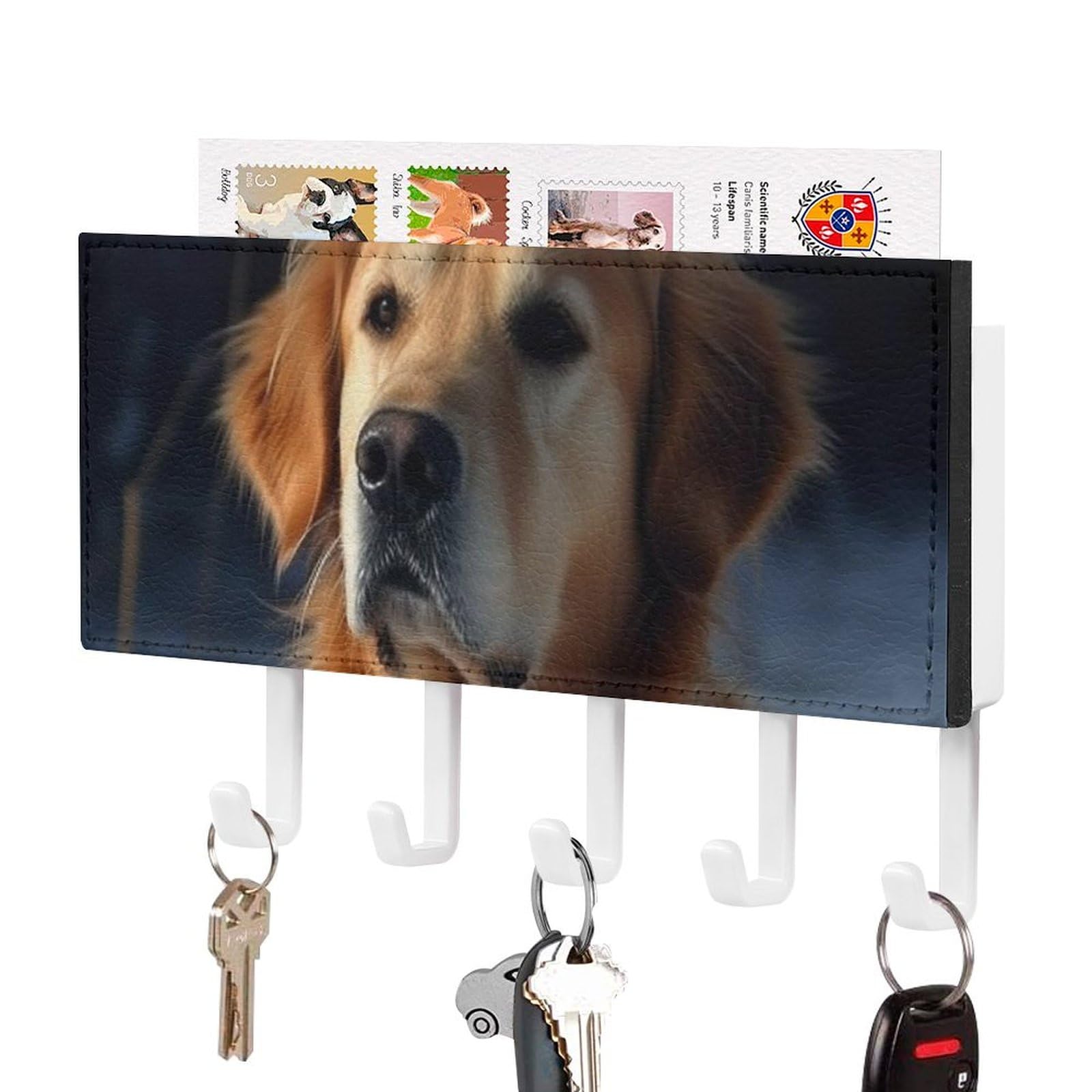 Porte-clés mural Golden Retriever rustique pour rangement de clés d'entrée à la maison
