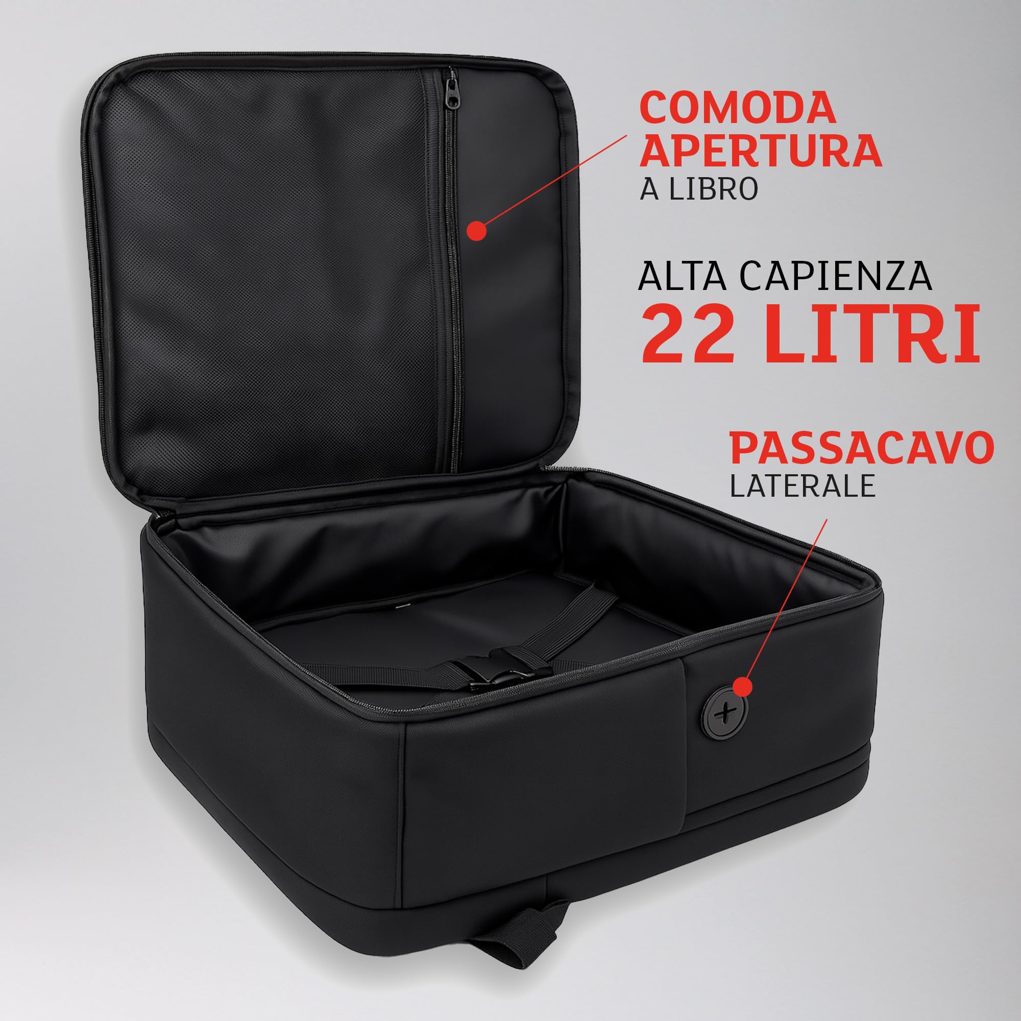 Lavatelli, Zaino Sottovuoto Ryanair 40x30x20 cm + Pompa Ricaricabile USB-C + 2 Sacchetti sotto vuoto Travel 40x45 cm| Vac-u-Bag, Bagaglio a Mano EasyJet Low Cost | Zaino Premium da Viaggio, Cabina