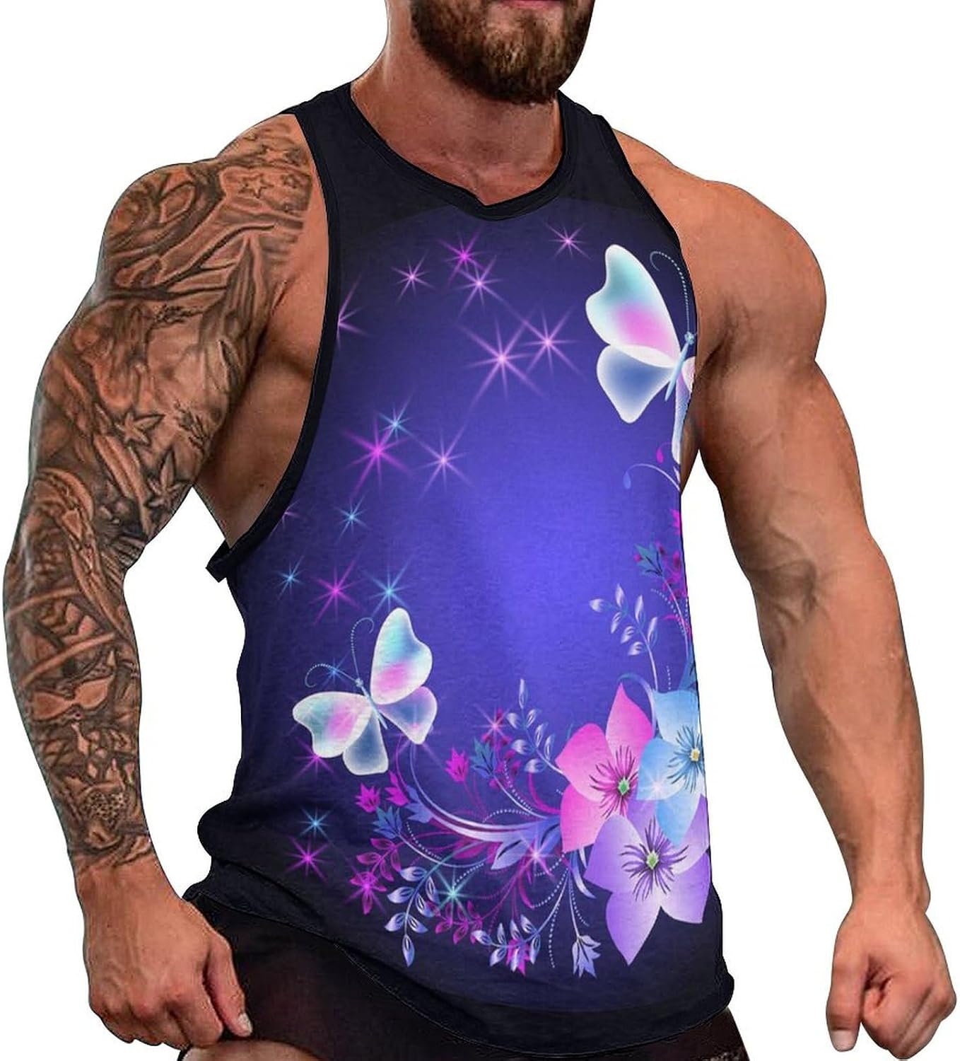 Beauty Butterfly Mens Tank Tops Sleeveless Muscle Shirts Beach Casual Gym Shirt Vest Tee Tops