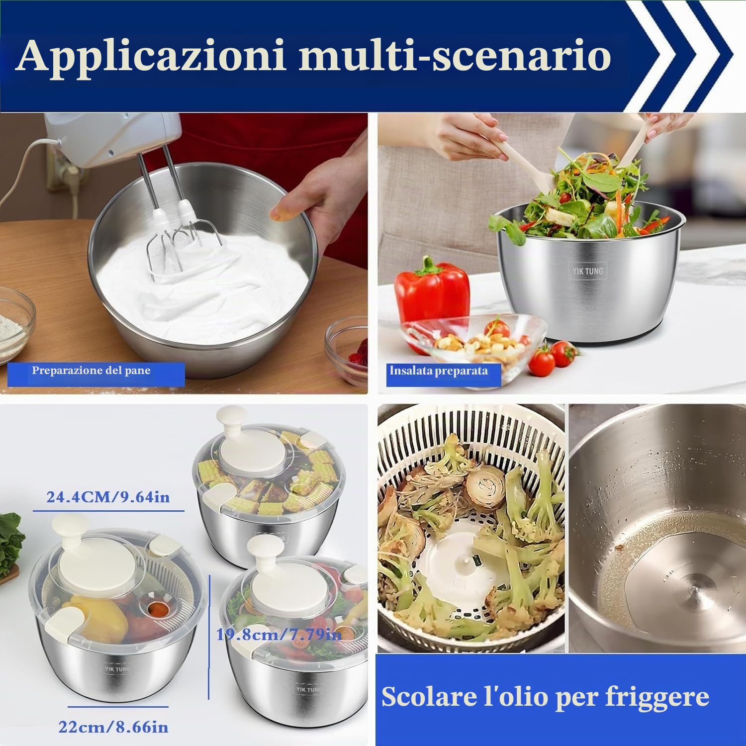Centrifuga per insalata, 5 l, grande, multiuso, per insalata, con scarico, manuale per pulire lattuga, verdure e frutta