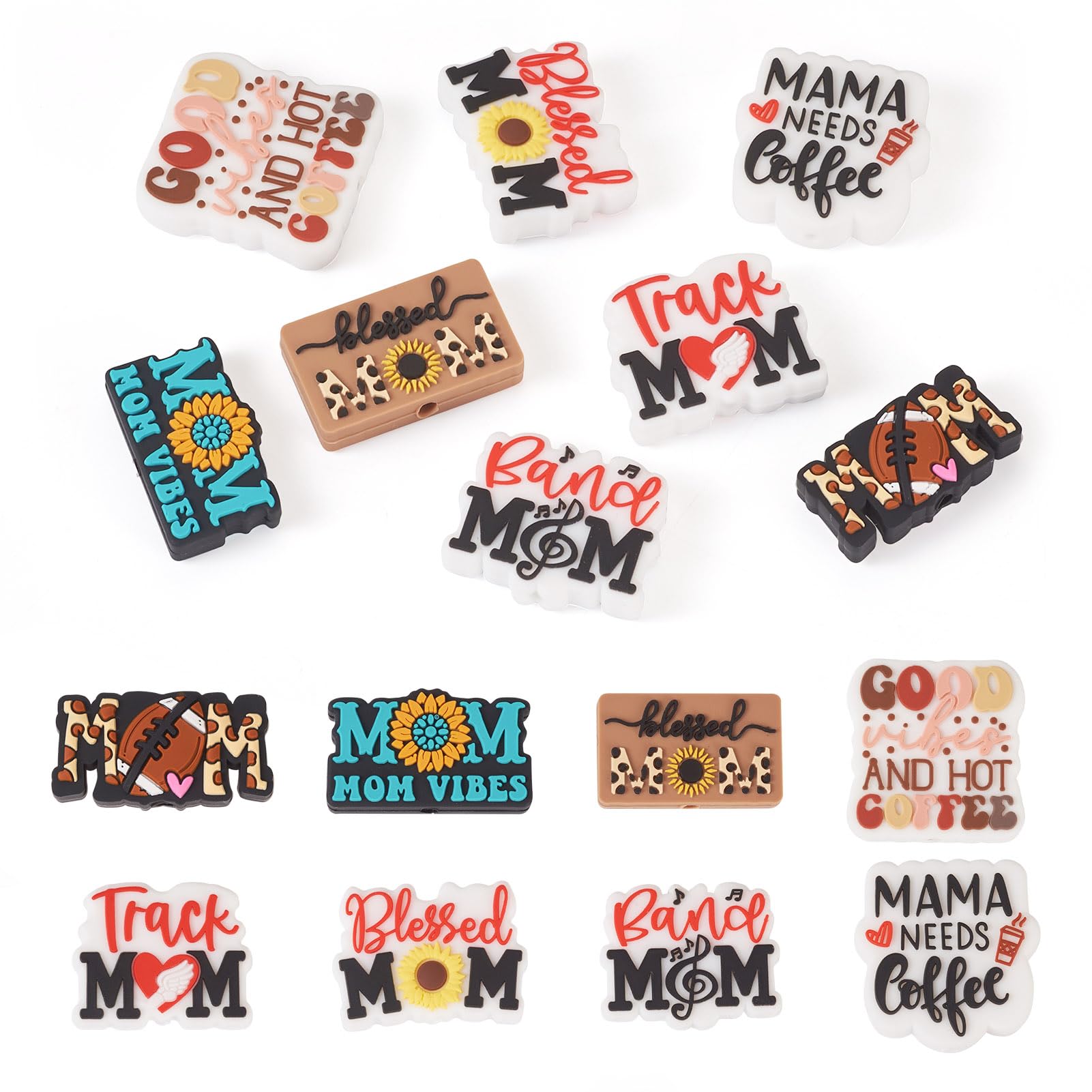 Cheriswelry 8Pcs Silicone Beads 8 Styles Word MOM Silicone Beads for Mother's Day DIY Necklaces Keychain Bead Pen Making โ image 1