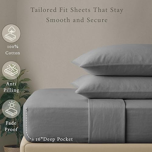 Miniatura 4 de Threadmill - Juego de sábanas de 4 piezas de 100 % algodón, 500 hilos, calidad de lujo de hotel, con bolsillos profundos, ajustadas, suaves y