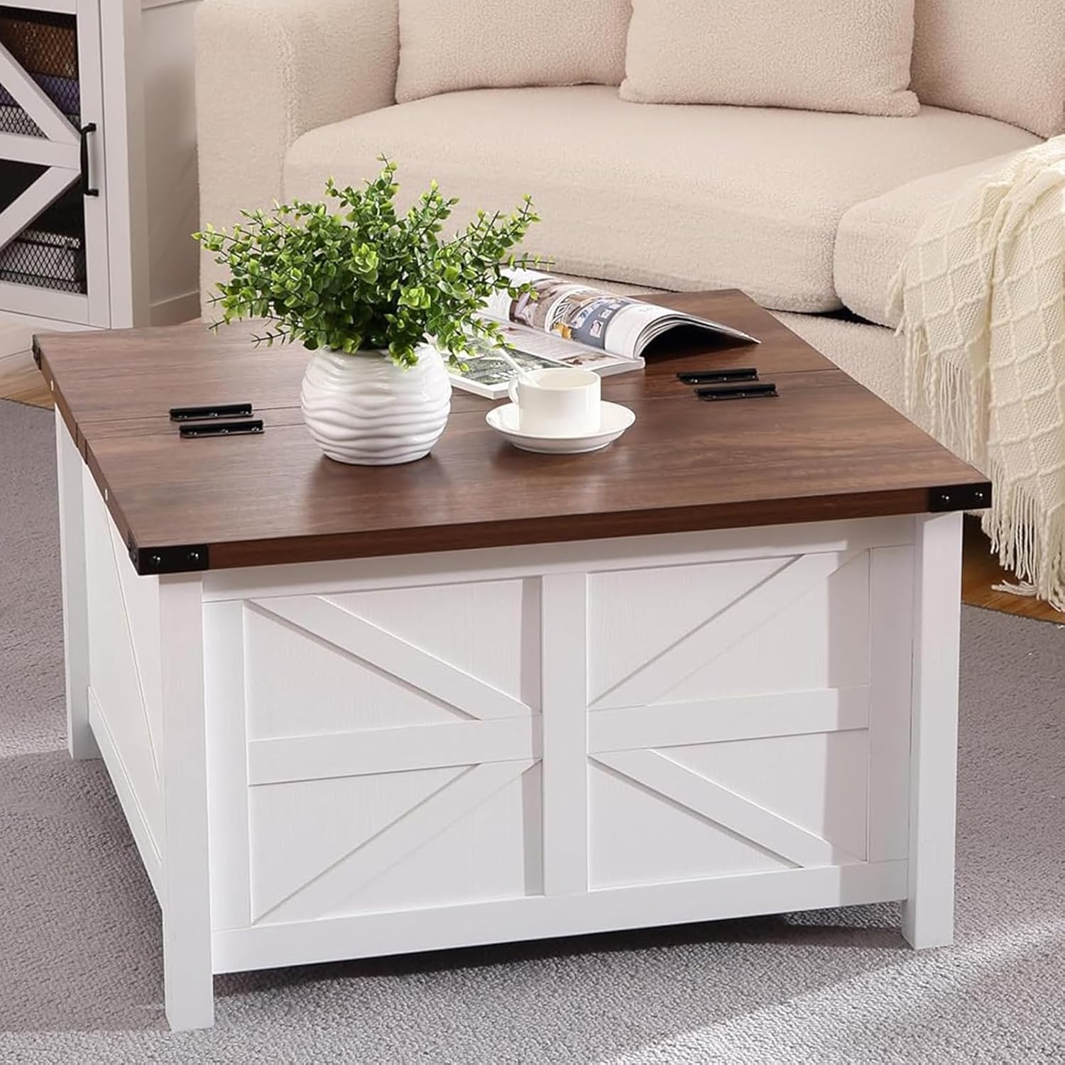 Amazon.com: Rustic Farmhouse Coffee Table - Large Hidden Storage ...