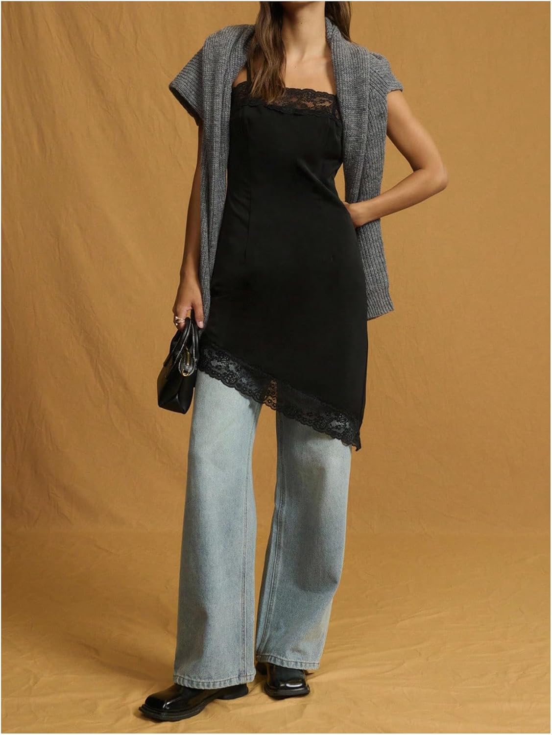 Milumia Women's Lace Square Neck Cami Dress Spaghetti Strap Asymmetrical Short Party Dresses - Image 5