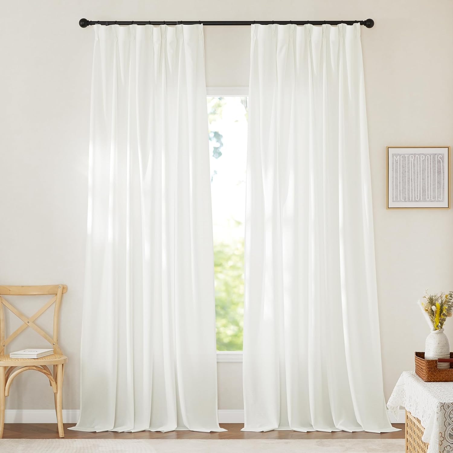 Pony Dance Non-See-Through White Privacy Sheer Curtains - Semi Sheer Curtains Light Filtering Window Curtains Drapes for Bedroom Living Room, 40x53，Set of 2