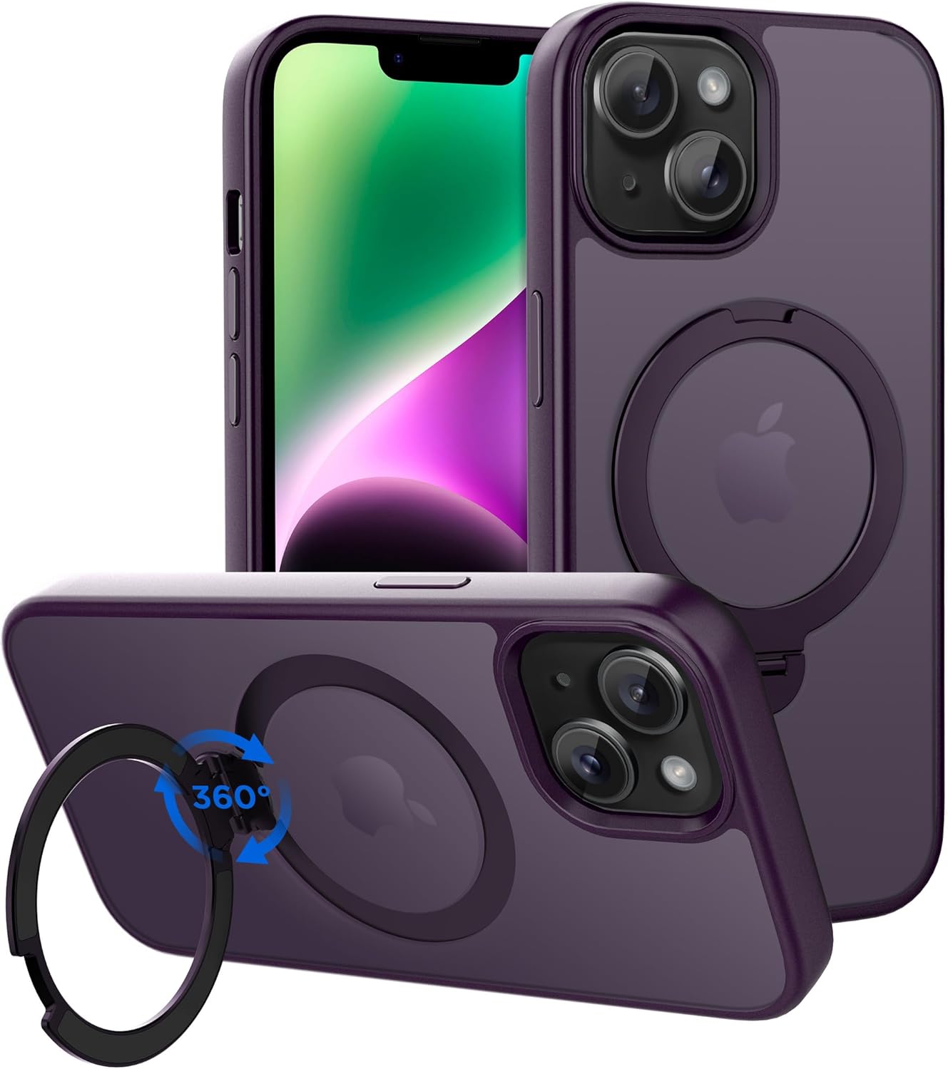 CACOE Magnetic Case for iPhone 13/14 6.1 inch with 360° Rotatable Ring Phone Stand,Compatible with MagSafe & Magnetic Car Phone Mount,Cases Cover Phone Holder for Desk Meeting/Videos Dark Purple 6.1"?for iPhone 13/14 ? Dark Purple