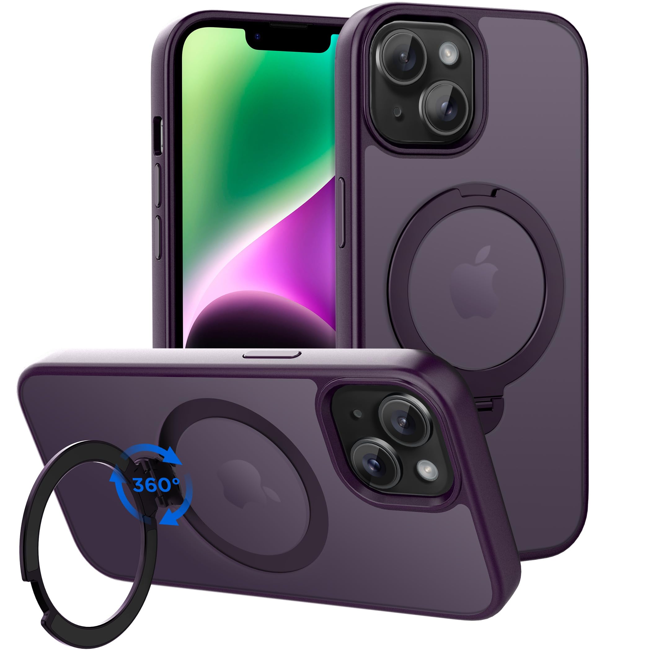 CACOE Magnetic Case for iPhone 13/14 with Stand, Compatible with MagSafe | 360 Rotatable Ring Stand, Compatible with MagSafe, Car Phone Mount, Phone