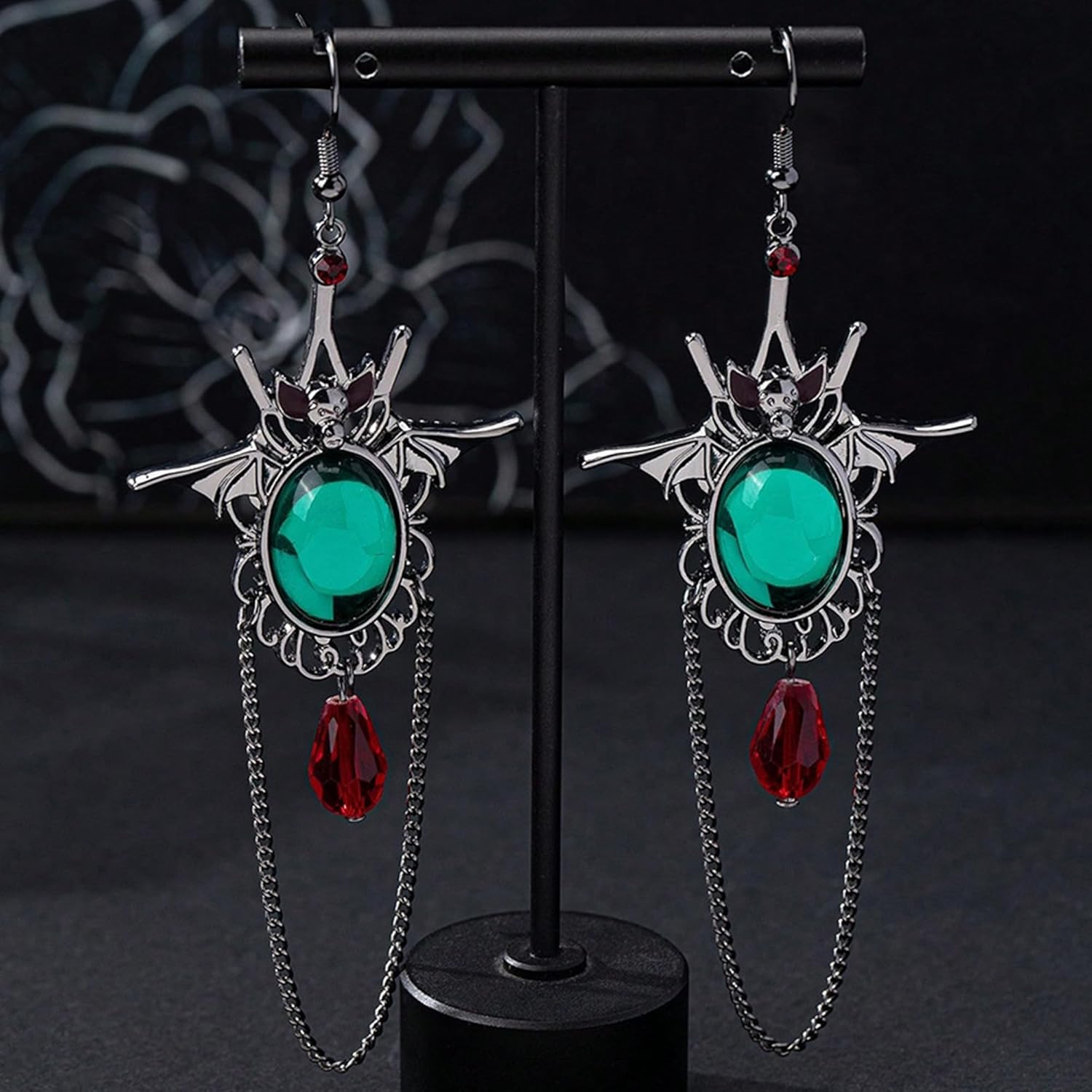 Gothic Bat Earrings for Women Funny Bat Tassel Earrings Vintage Crystal Vampire Earring Retro Goth Halloween Costume Jewelry Holiday Costume Accessories - Image 4
