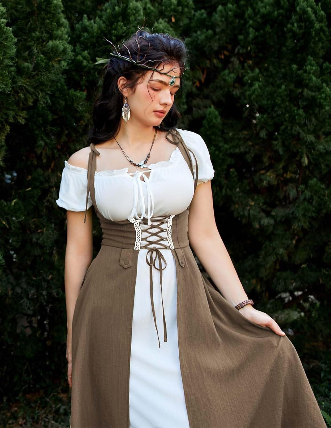 Scarlet Darkness Women Renaissance Dress Underbust Medieval Pirate Peasant Overdress - Image 5