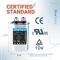 Vista 2 de [Listado UL] BlueStars 10 uF ± 5% MFD 370/440V CBB65 CBB65A Pieza de Repuesto de Capacitor de Arranque y Funcionamiento Ovalado - Capacitores