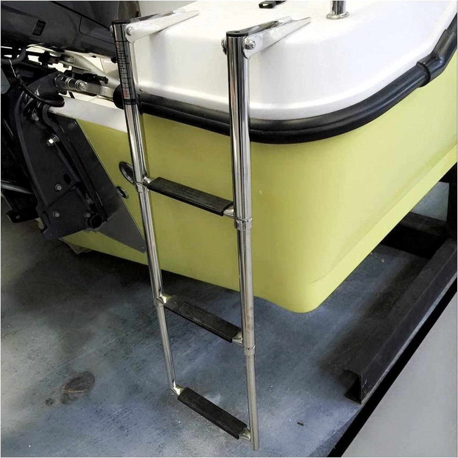 Boat Ladder Pontoon Boat Ladder Marine Ladder 3 Step Boat Boarding Ladder Stainles Steel Telescoping Folding Ladder for Marine Boat Yacht Swimming Pool (Silver 3 Steps)