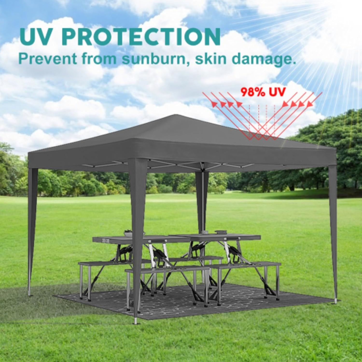10'x10' Folding Awning, Gazebo, Portable Tent with 4 Removable Side Walls, Outdoor Event Shelter for Party, Beach Camping, Wedding, Pop-up Awning with 4 Pieces of Weight Bag + Carrying Bag