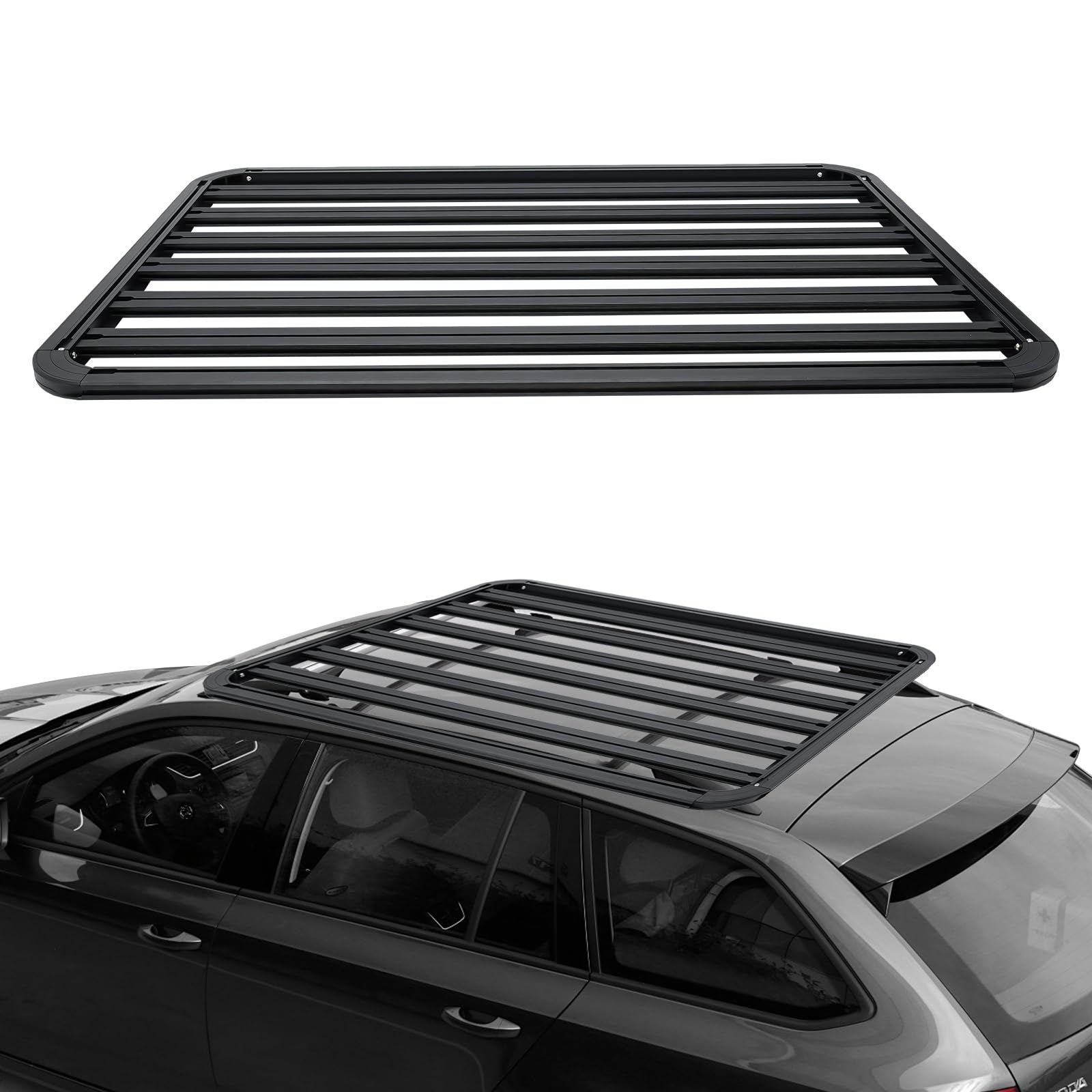 Fluoxtine Roof Rack Platform, Aluminum Platform Flat Roof Rack Universal Cargo Carrier Load, Black Car Top Flat Roof Luggage Rack Fits for Most SUVs