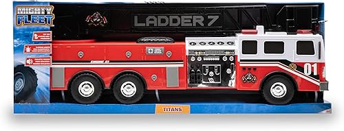 Miniatura 2 de Mighty Fleet Titans - Camión de bomberos de juguete jumbo de 29 pulgadas, luces intermitentes realistas, sonidos de sirena y escalera giratoria