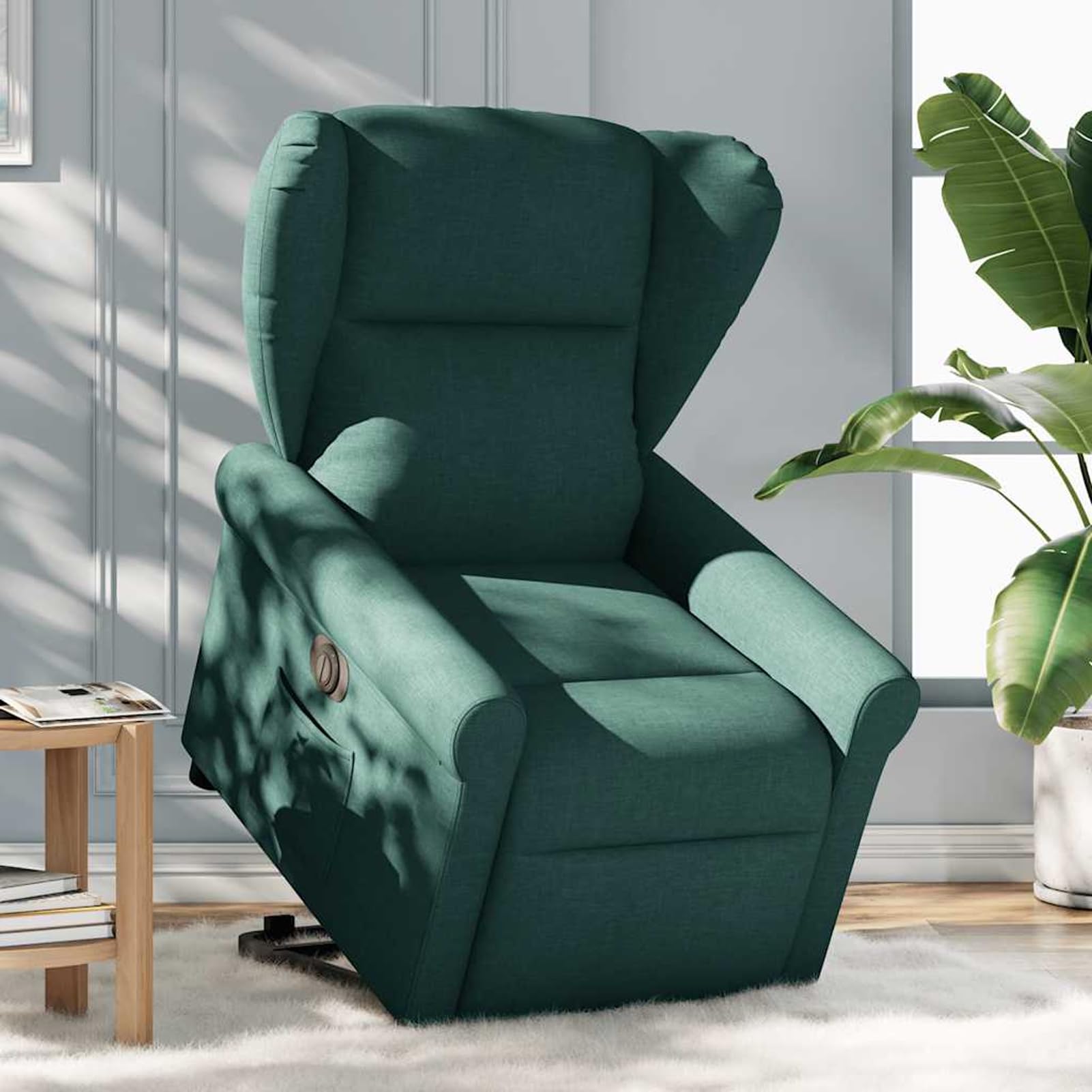 Gecheer Poltrona Reclinabile Elettrica Verde Scuro, Funzione di Alzata Facile, Regolazione Poggiapiedi e Schienale, Comoda Seduta, Tessuto, Per Casa e Soggiorno