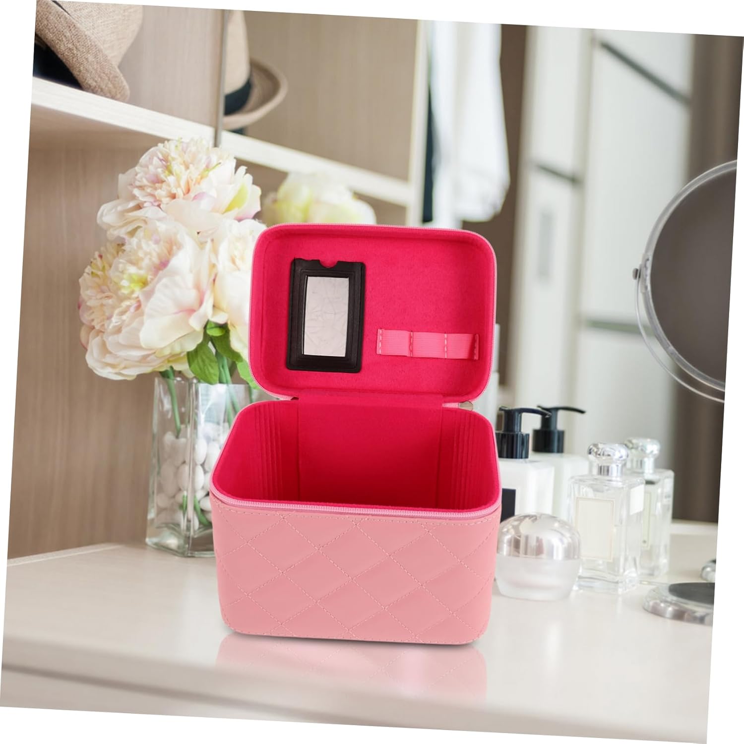 Makeup Organizer Case with Convenient Handle Stylish Portable Vanity Box for Women Ample Storage Space for Cosmetics for Travel and Home Organization