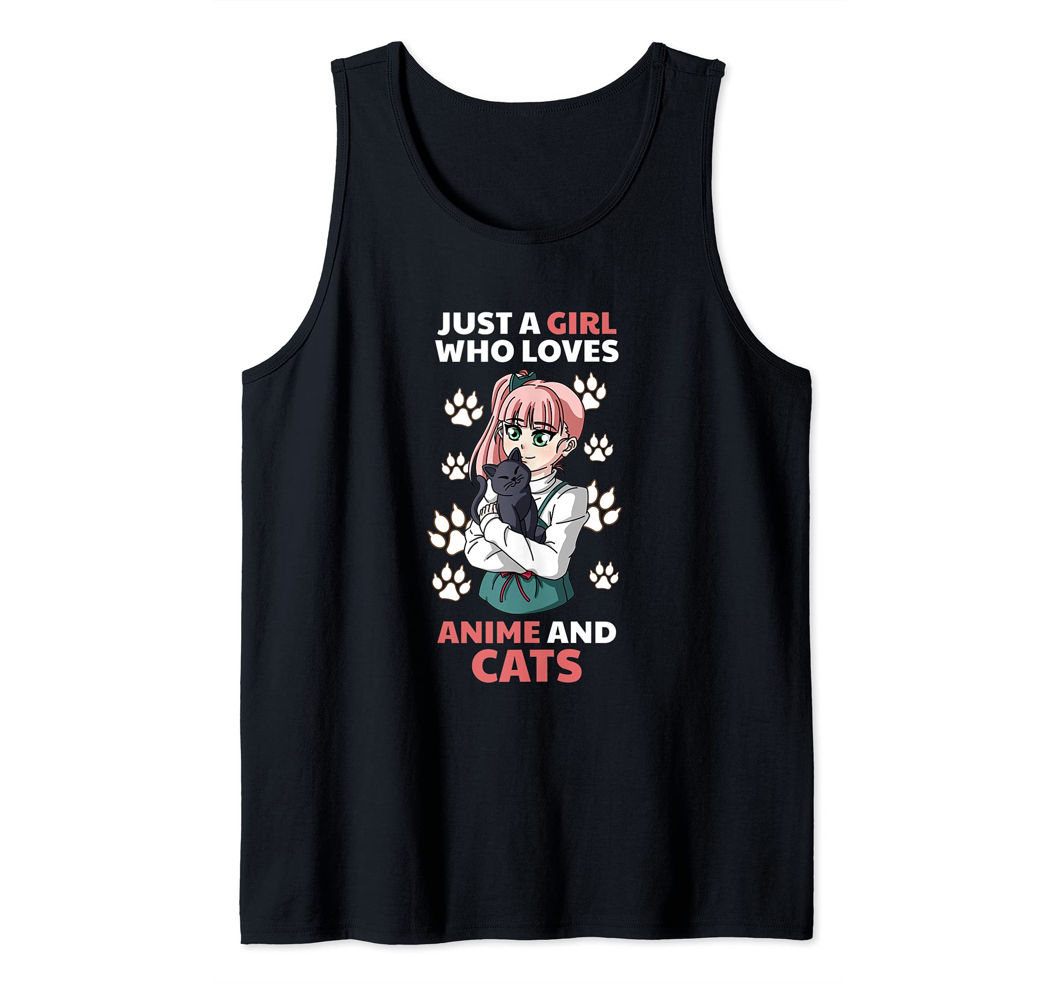 Just A Girl Who Loves Anime and Cats Japanese Manga Kawaii Tank Top, Black