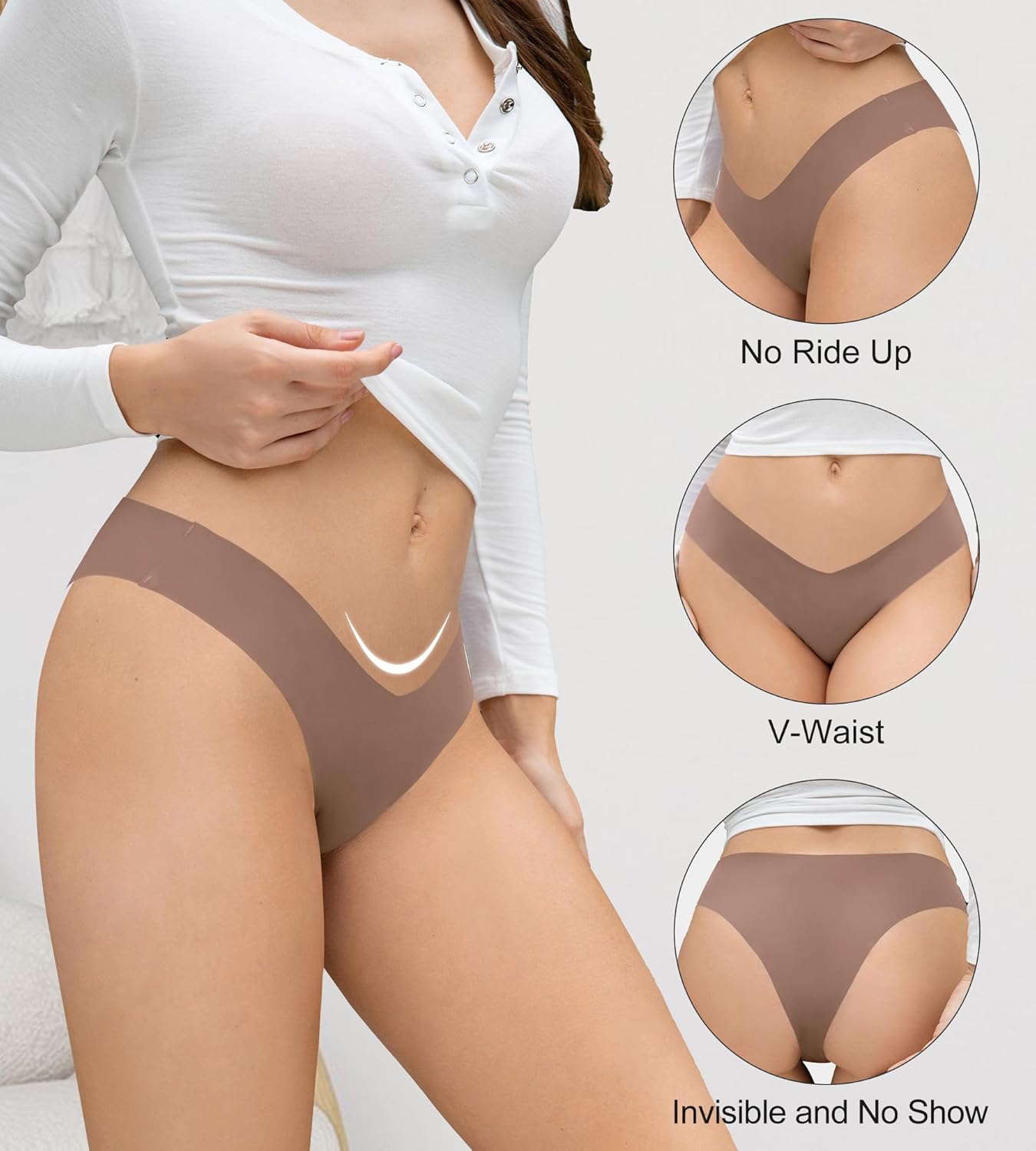 DEANGELMON Women Seamless Bikini Cheeky Underwear Invisible No Show Panties V-Waist Hipster Ladies Soft Stretch Multi Pack - Image 2