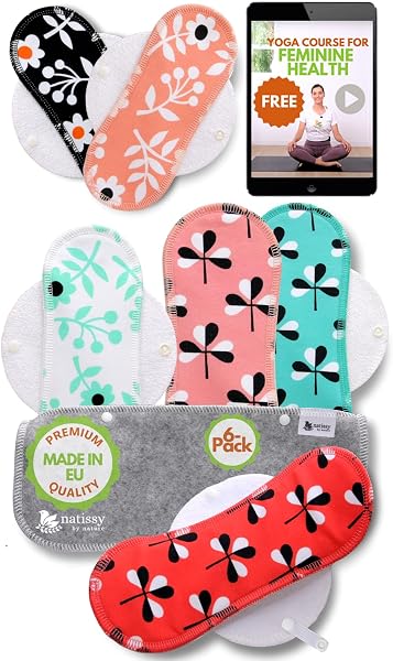 Compresas reutilizables en algodón orgánico para flujo ligero (S+M, 6 uds.); lavables a alta T°, HECHAS EN LA UE; suaves y no irritantes, compresas de tela para una higiene menstrual cómoda de mujeres - 1