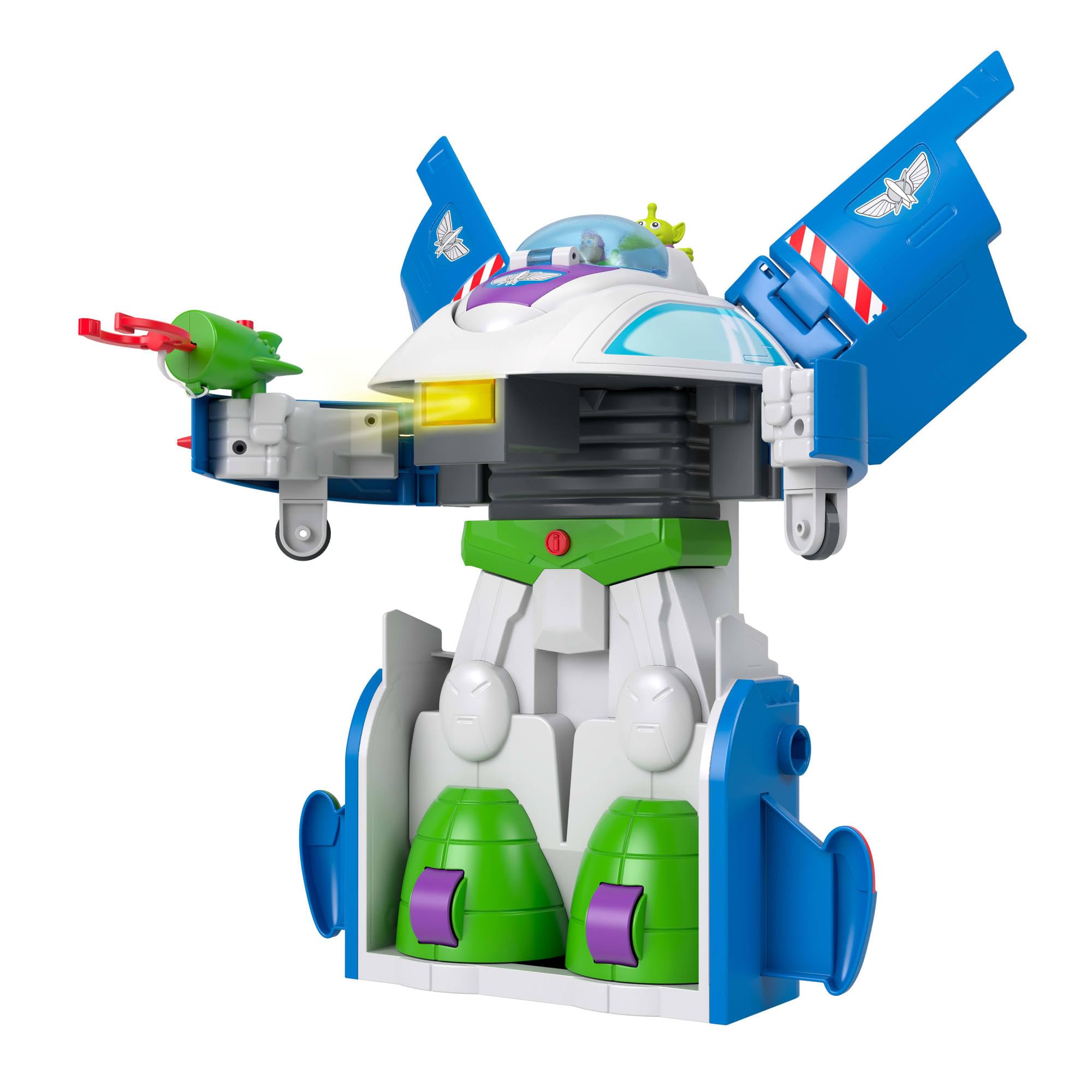 Imaginext Nave trasformabile di Buzz Lightyear con personaggi | Nave Toy Story di Buzz Lightyear, si trasforma con luci e suoni, action figure da 7,5 cm, lanciatore e proiettili, JTH51