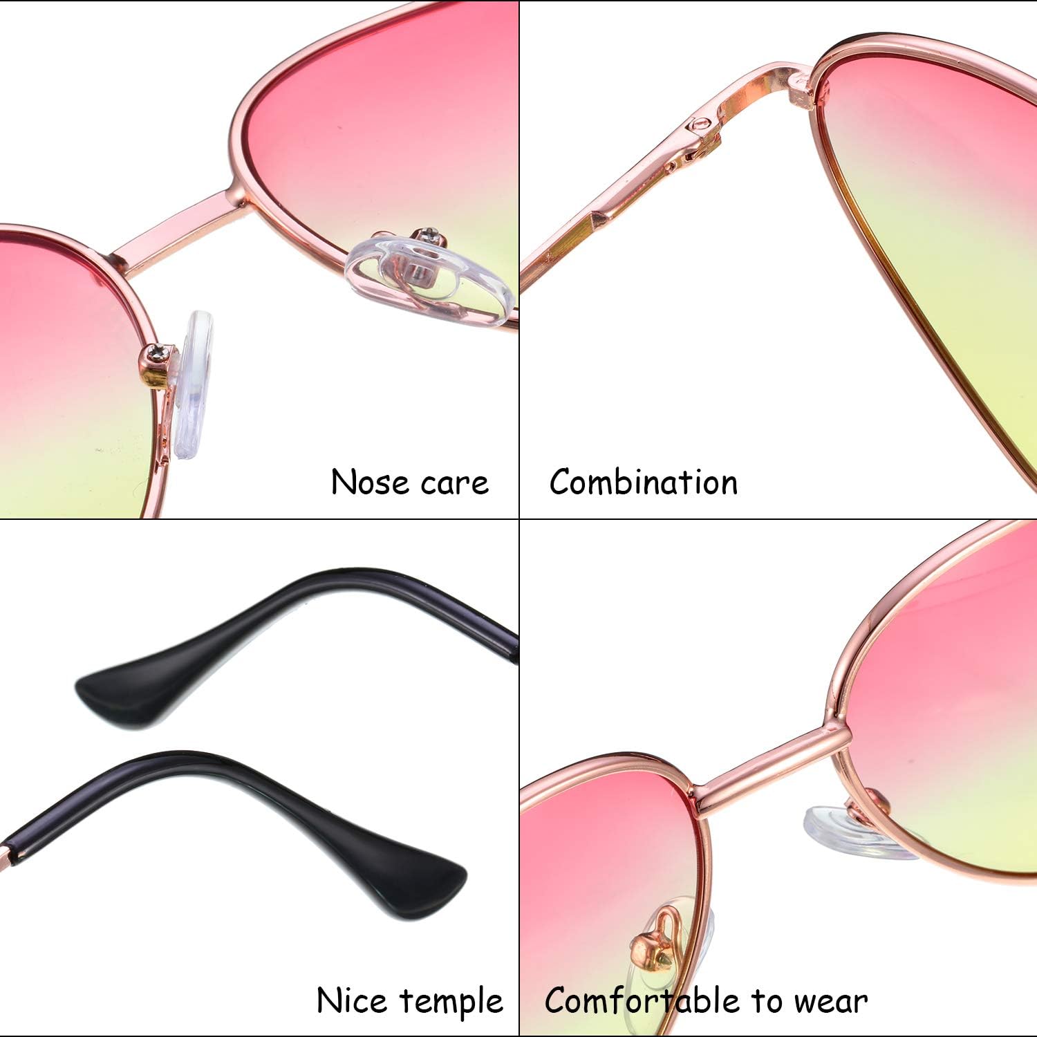 Frienda 6 Pairs Heart Shaped Sunglasses Vintage Heart Frame Multicolor Metal Retro Glasses Women Sunglasses