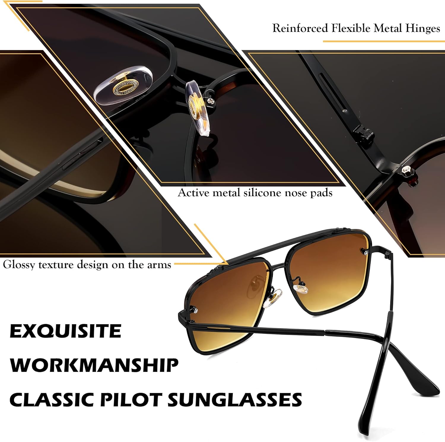 FEISEDY Sunglasses, Fashion Square Pilot Sunglasses, Vintage Metal Gradient Glasses for Men and Women, B4104 - Image 7