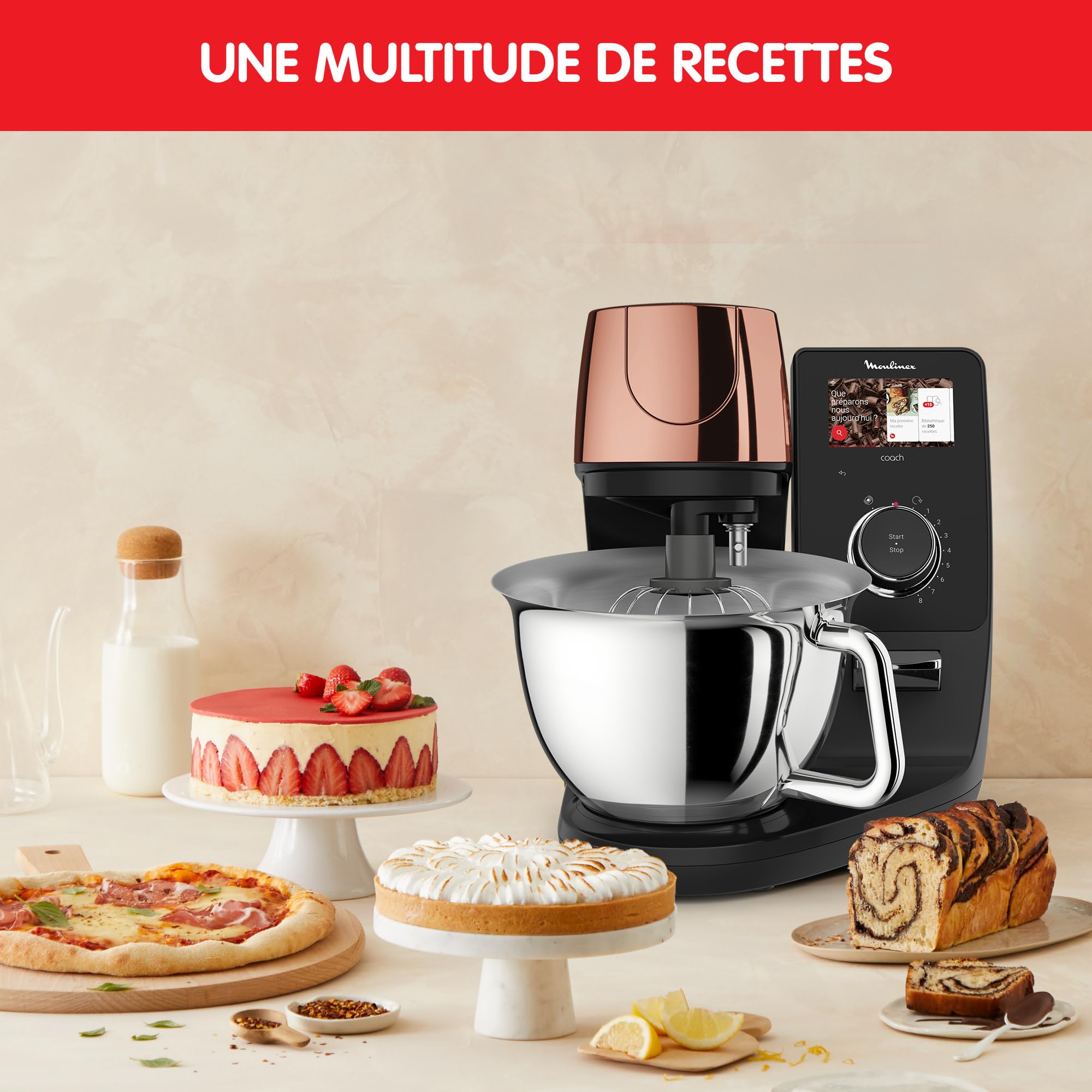 Moulinex - Robot pâtissier i-Coach Touch - Bol 5.5 L - Inox Terracotta
