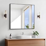Leyden Bathroom Mirror 60x40 inches, Large Rectangle Wall Mirror with Black Aluminum Frame, Vanity Mirror for Bathroom Bedroom Living Room Dining Room Entryway Decor