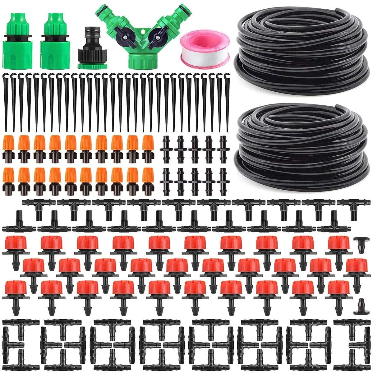 IRmmDrip Irrigation System, 165FT/50M Drip Irrigation Hose+200PCS Irrigation System Kit, DIY Saving Water Automatic Drip Irrigation Kits for Garden, Greenhouse, Lawn, Patio