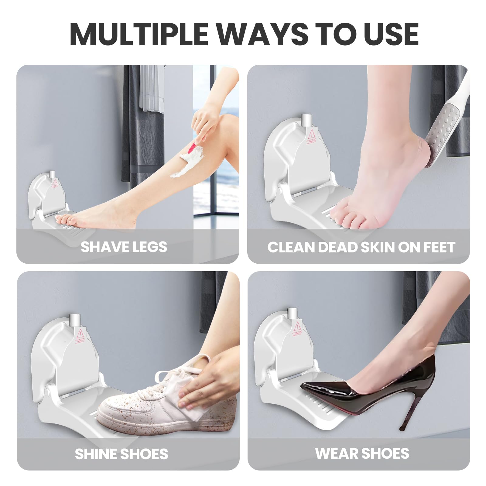 Repose Pieds de Douche à Ventouse, Support de Repose-Pieds de Salle de Bain sans Perçage Repose-Douche, Repose-Pédicure Antidérapant Puissante Aide Au Rasage et au Bain