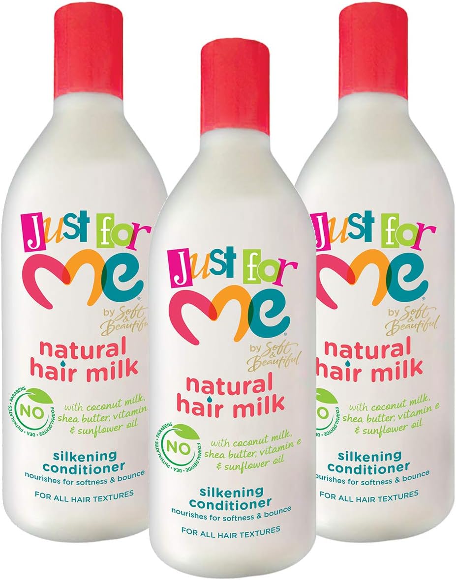 Just For Me Natural Hair Milk Silkening Conditioner, Nourishes For Softness & Bounce, With Coconut Milk, Shea Butter, Vitamin E & Sunflower Oil, 13.5 Ounce (3 Pack)