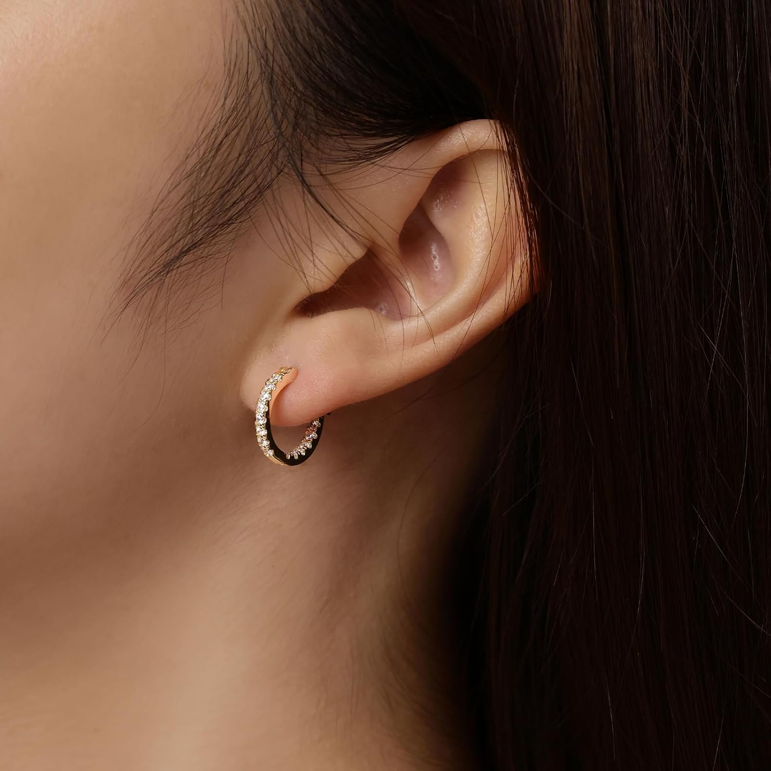 14K Gold Hoop Earrings for Women Elegant Dual-Sided Cubic Zirconia Hoops Sparkling Hypoallergenic Earrings for Sensitive Ears 15mm 20mm 30mm 35mm - Image 5