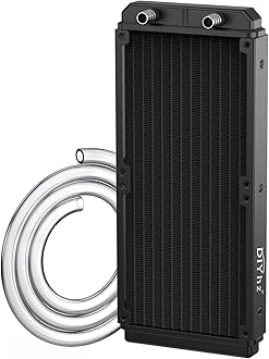 DIYhz Water Cooling Computer Radiator, 12 Pipe Aluminum Heat Exchanger Liquid Cooling Radiator Heat Sink 240mm for CPU PC Laser Water Cool System DC12V Black with Tube