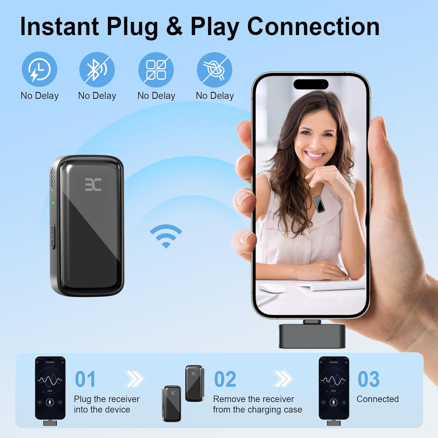 EX Wireless Lavalier Microphone System, Dual Clip-On Mics + Charging Case, 164ft Range Plug-and-Play for iPhone/Android, Advanced Noise Reduction, 48H Runtime-Video Recording, TikTok, YouTube, Black