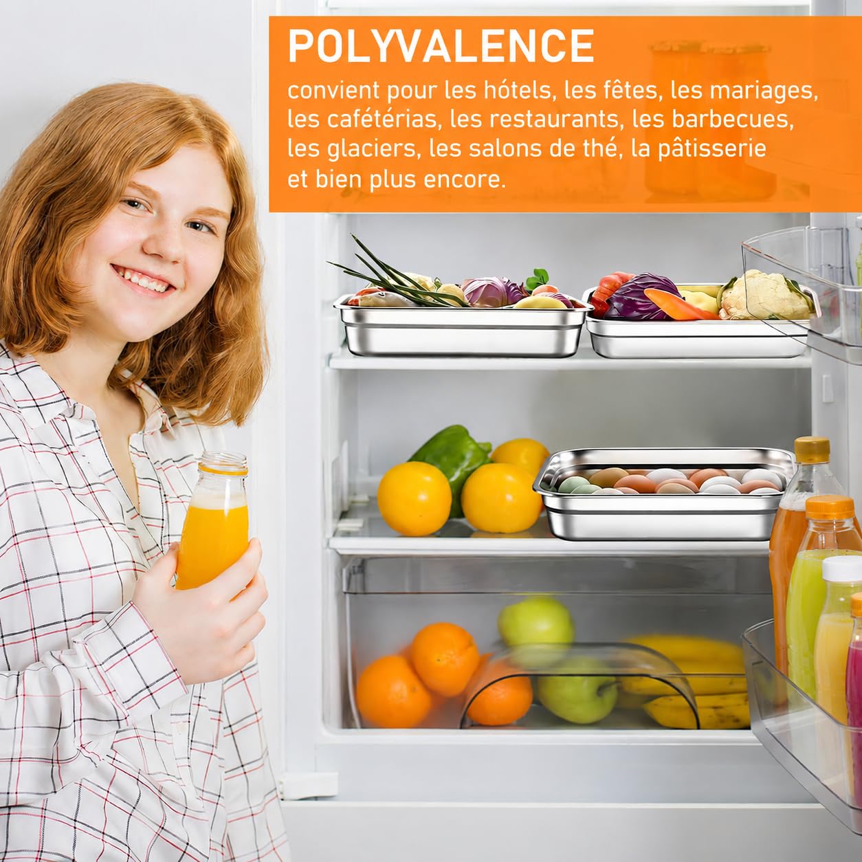 Lot de 8 Bacs Alimentaires en Inox 304 avec Couvercles, 31,5 x 21,5 x 6,7cm | Récipients de Conservation Compatibles Four et Congélateur pour Meal Prep, Buffet, Restauration et Cuisine
