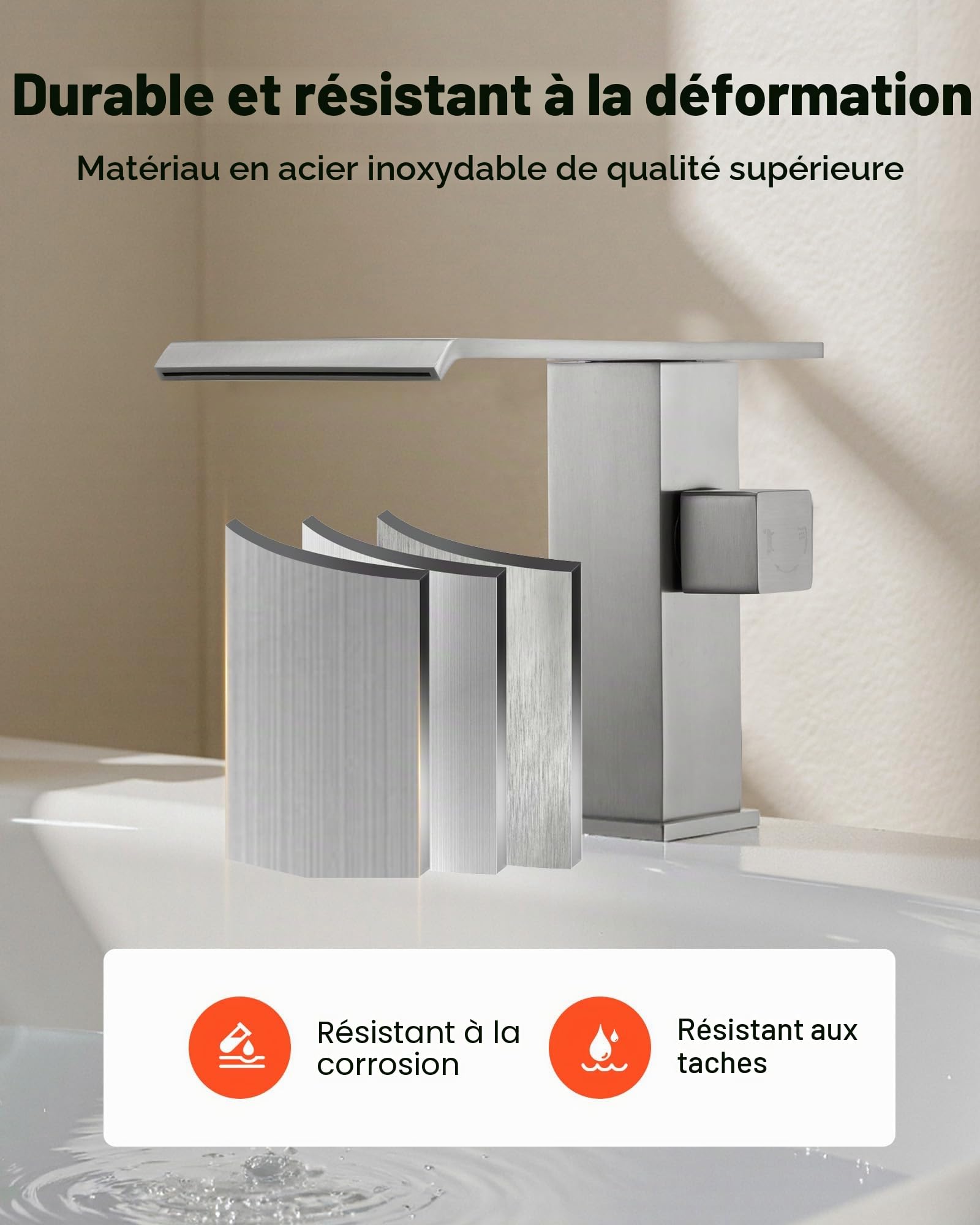 VEVOR Mitigeur de Baignoire Romaine, Robinet de Bain 3 Trous, Cascade, avec Pommeau de Douche et 1 Poignée, en Acier Inoxydable Brossé, à Large Ouverture, pour Lavage des Animaux, Salle de Bains