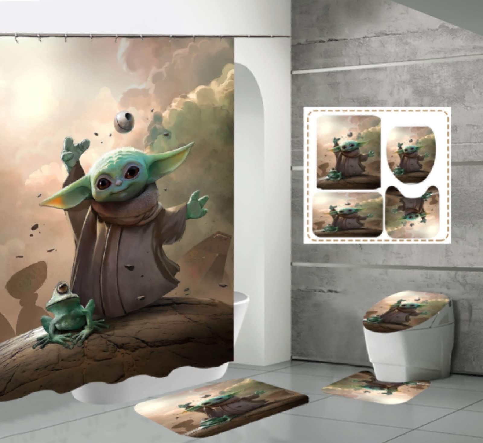 Xjsadxcz 4 Piece Baby Yoda Shower Curtain Sets with