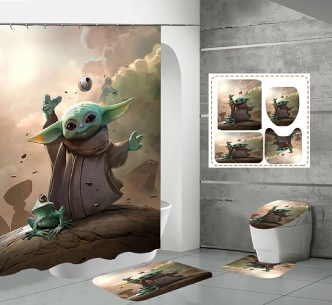 Xjsadxcz 4 Piece Baby Yoda Shower Curtain Sets with