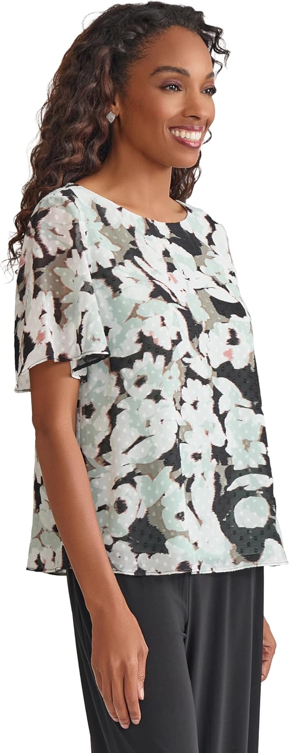 Kasper Women's Ruffle Sleeve Printed Chiffon Top - Image 2