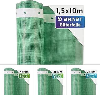 BRAST Gitterfolie Gewächshausfolie 250 g/m² | 20 Größen | Breite: 1,5–4m | Länge: 5–15m | Grün | verstärkter Nagelrand | UV-beständig lichtdurchlässig witterungsbeständig wasserdicht | 1,5x10m