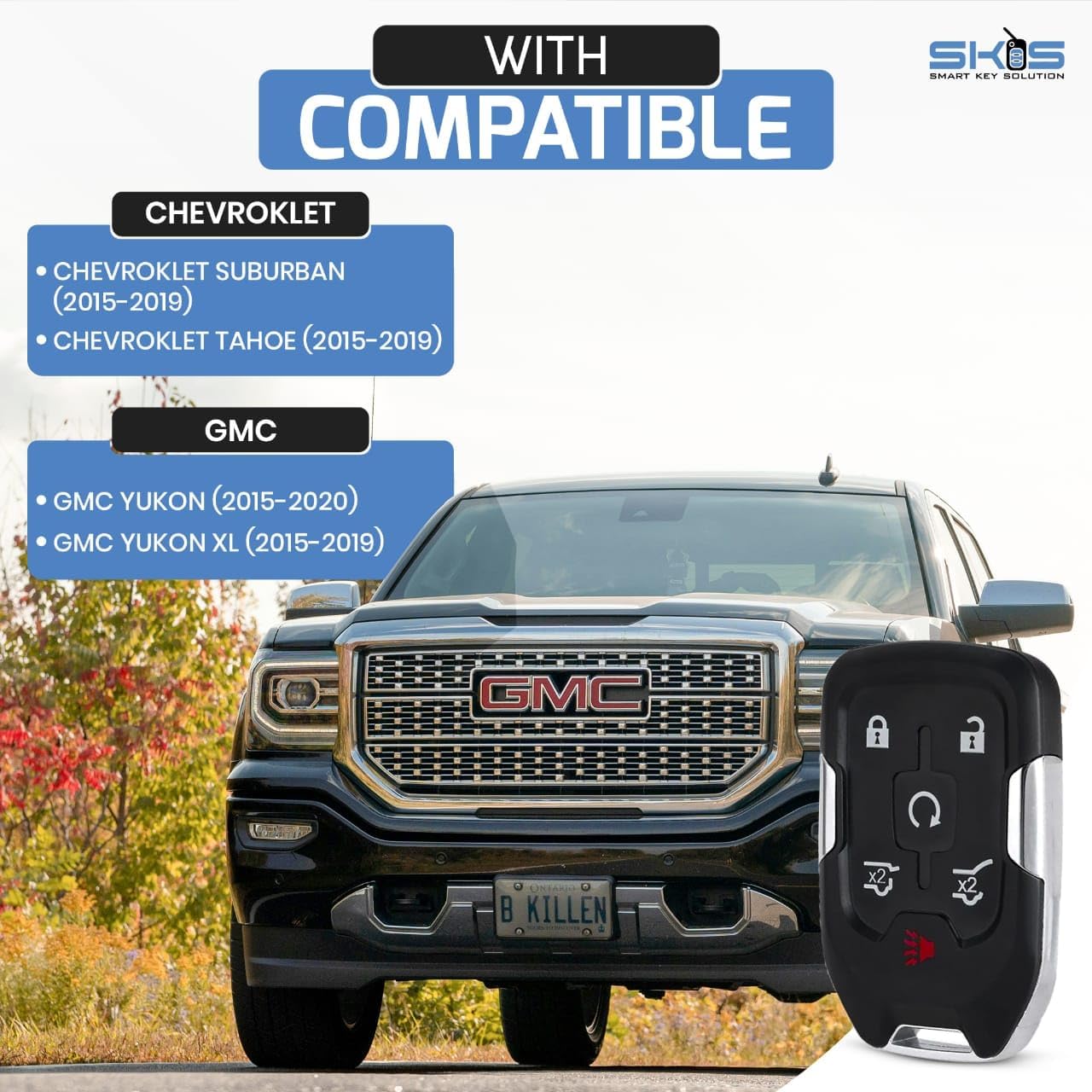 Case Shell Smart Key Fob Keyless Entry Remote fits 2014 2015 2016 2017 Chevy Tahoe Suburban / GMC Yukon (HYQ1AA)