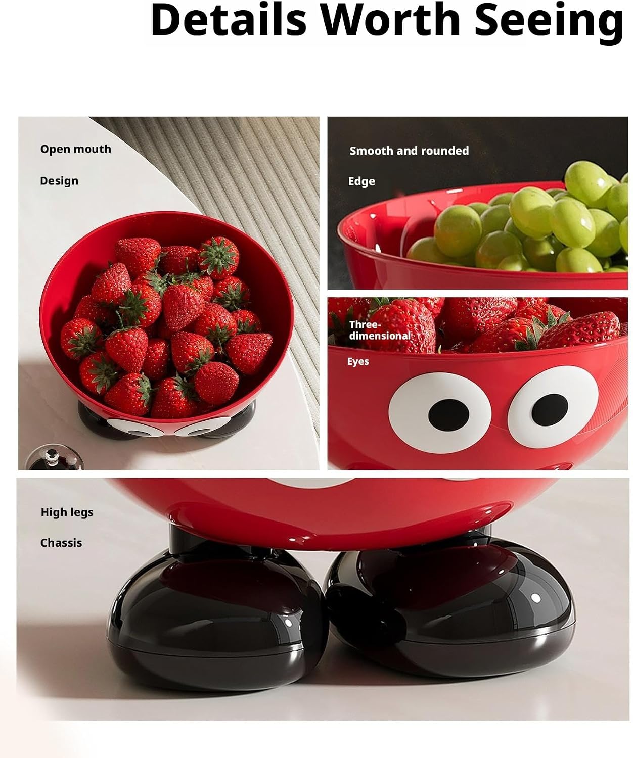 Fruit Plate with Detachable Design, Light Luxury Candy Box for Living Room Coffee Table, Food-Grade Plastic Snack Container for Nuts Dried Fruits, 3 Colors, Easy Clean (Red)