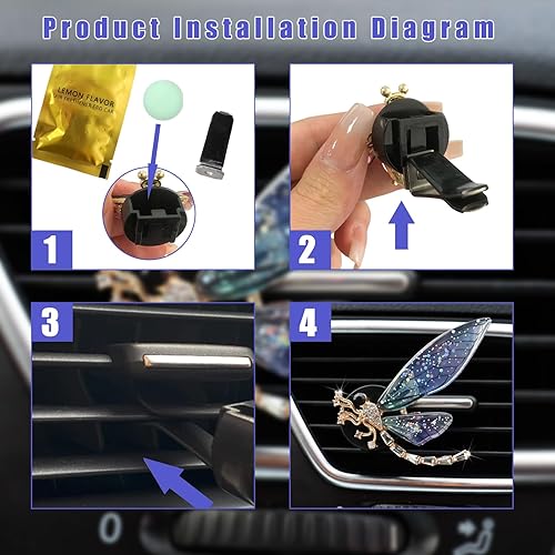 Vista 39 de Augeny 2 clips de ventilación de libélula brillantes, bonitos clips de ventilación de ambientadores de automóvil de cristal, clip de ventilación