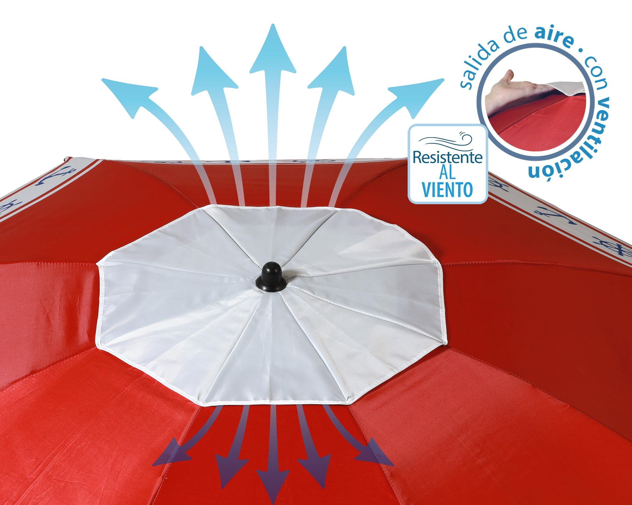 ATOSA atosa sombrilla de playa de aluminio modelo anclas y timón con upf 50+ rojo