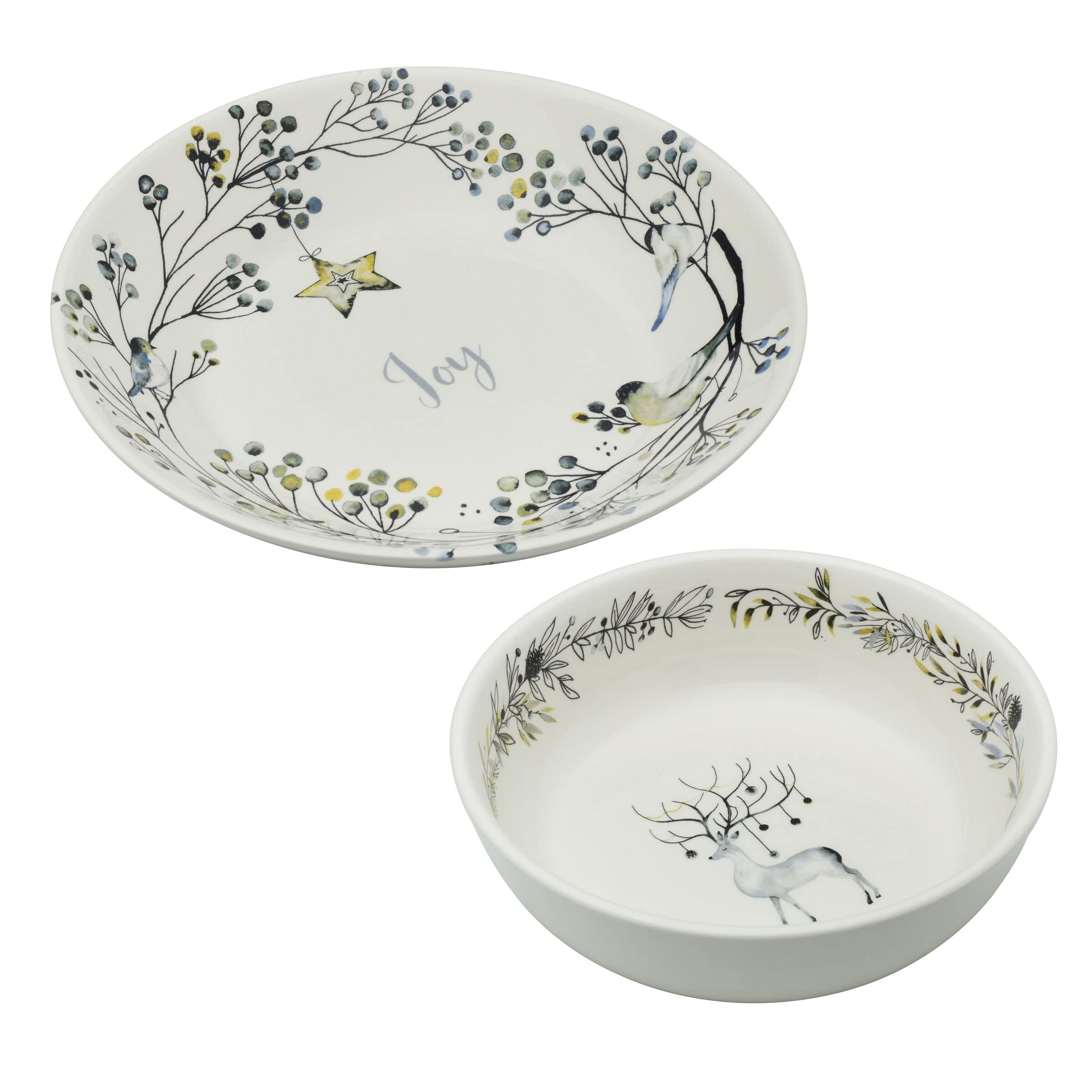 Fitz and FloydNoel Noir Set of 2 Holiday Serve Bowls, 10 and 8-Inch, Multicolored
