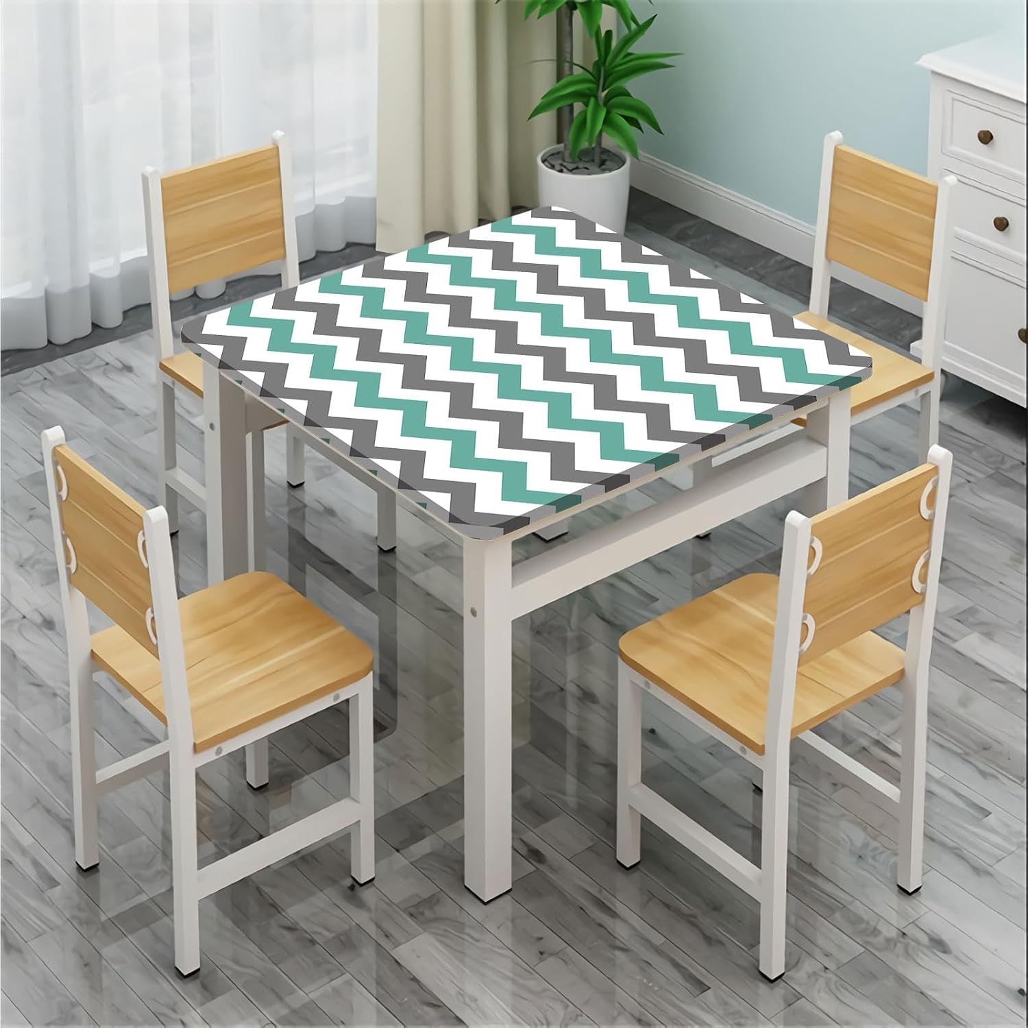Chevron Table Cover Square, Geometric Wavy Zigzag Herringbone Stripes Elastic Table Cover Square, Fits 40x40 inch Table, for Restaurants Picnic Patio Outdoor Party Decor, Grey White