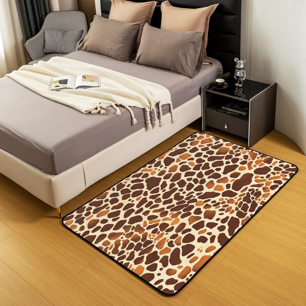 Feelyou Giraffe Print Area Rug 5x7 Kids Giraffe Fur Texture Pattern Living Room Rugs for Boys Girls Farmhouse Zoo Decorative Carpet Indoor Floor Mat （No Real Fur）