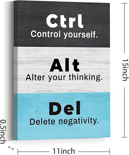 Miniatura 7 de JANLAN Ctrl Alt Del - Arte de pared, controlado alterar tu pensamiento y eliminar negatividad, decoración de pared para oficina, trabajo, decoración