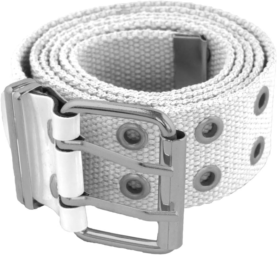 New Mens Womens Trendy Double Grommet Hole White Canvas Belt