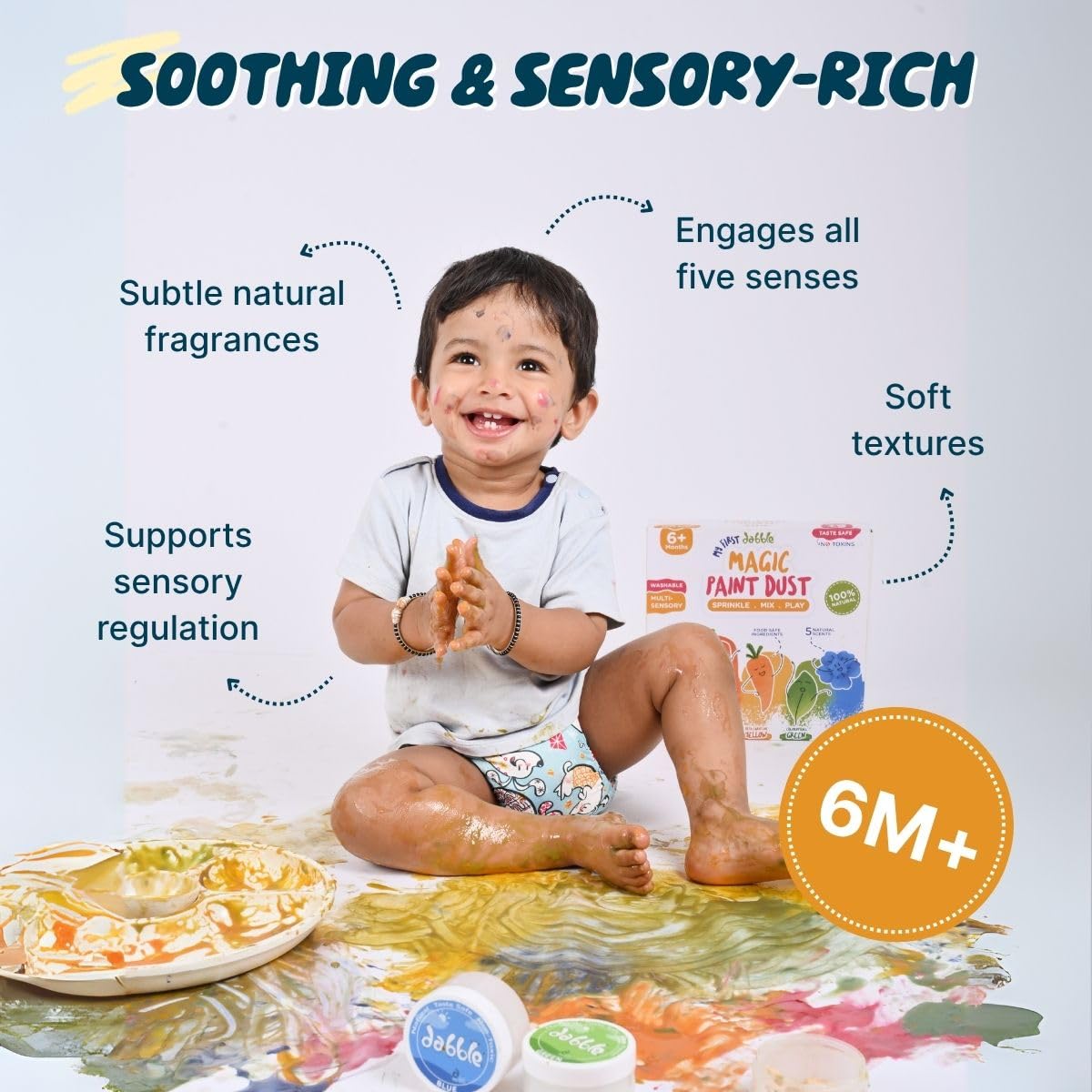 dabble Magic Paint Dust + Jumbo Brush Set – Taste-Safe, Baby Safe, Non-Toxic Finger Paint for Babies 6 Months+ | 5 Natural Colours for Sensory Play | First Art Kit for Kids - Image 7 thumbnail